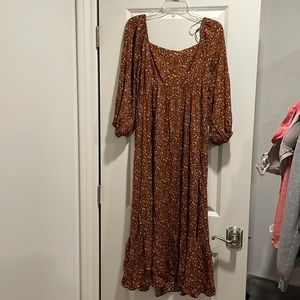 Pink blush Camel Floral 3/4 Sleeve Maternity Midi Dress